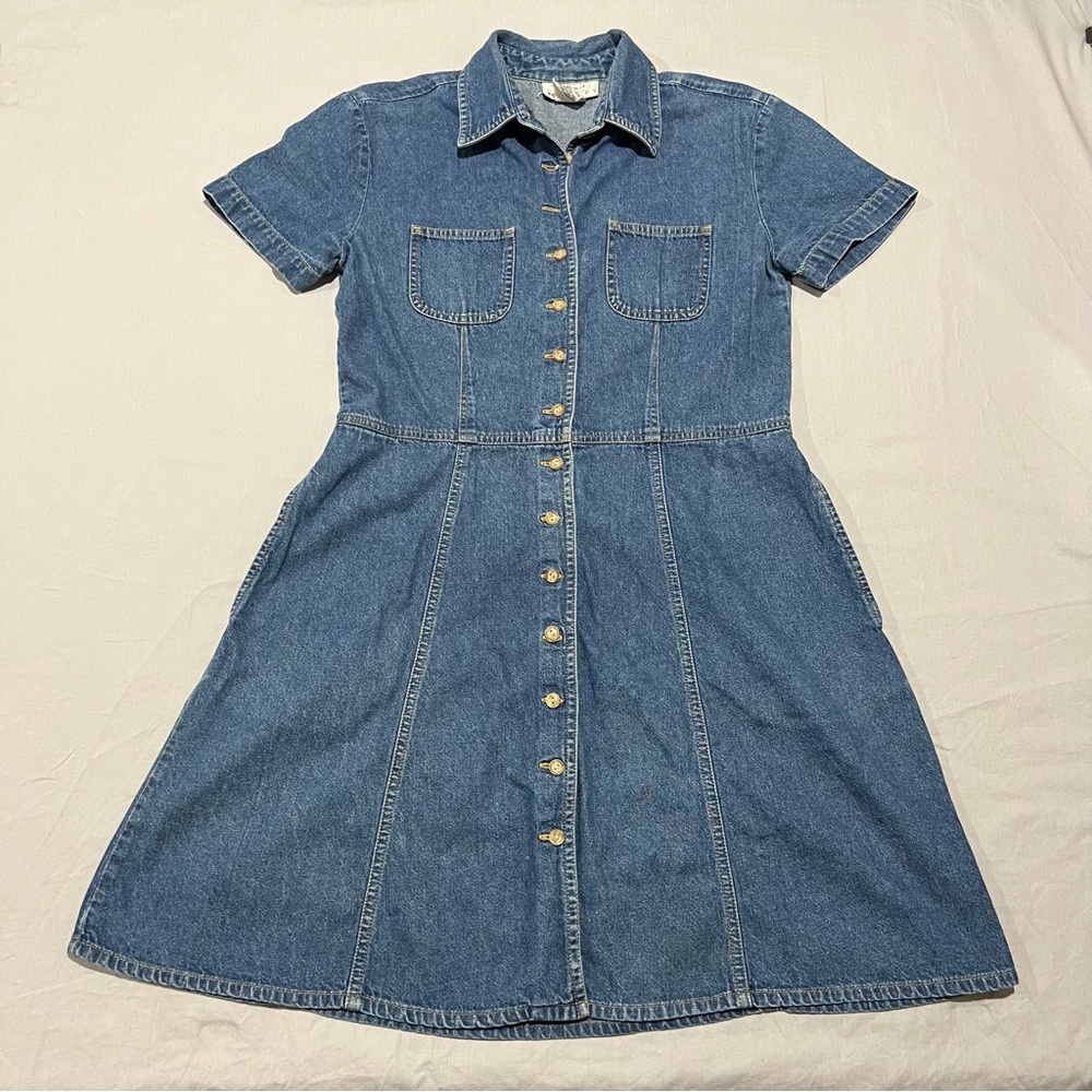 Vintage Talbots Petite Denim Jean Short Sleeve Shirt Dress Button Front Size 6P